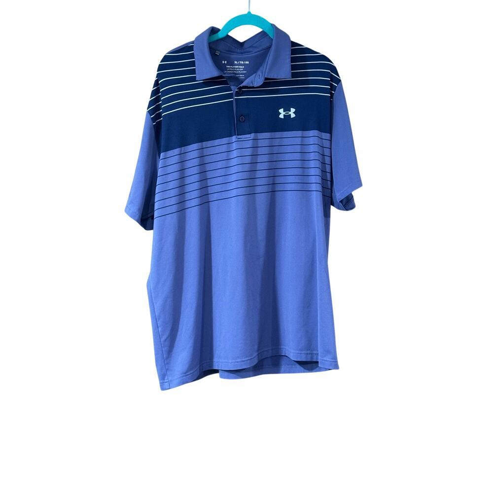 Under Armour The Playoff Polo Shirt Men's XL Purple Striped Performance